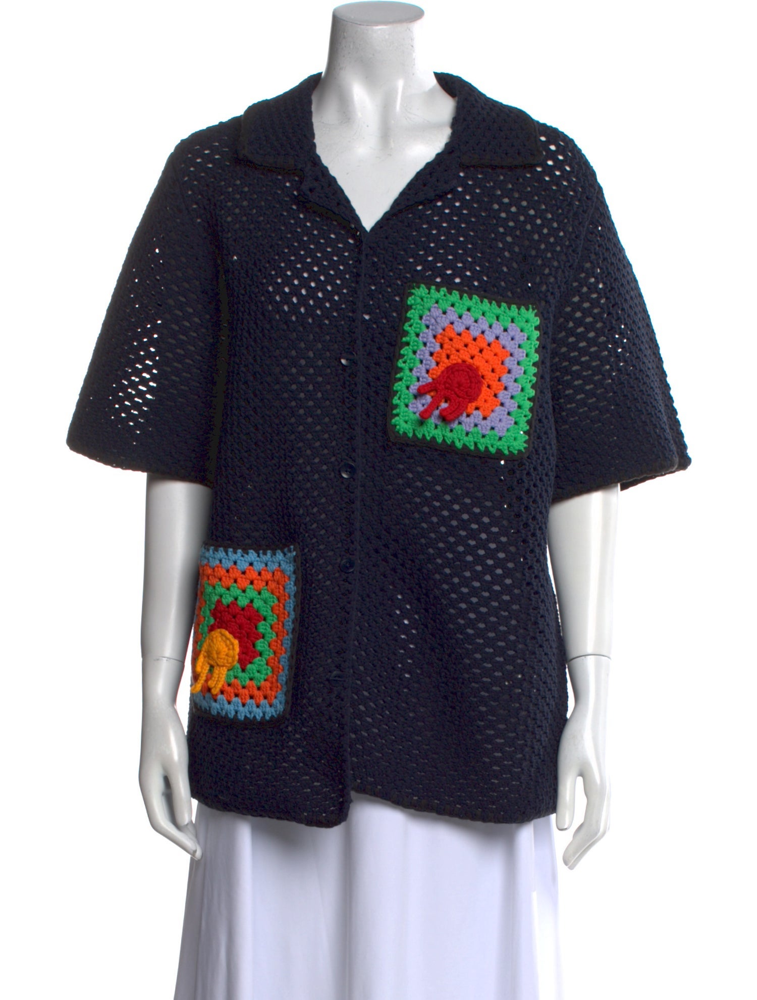 Tibi Printed Short Sleeve Button-Up Top