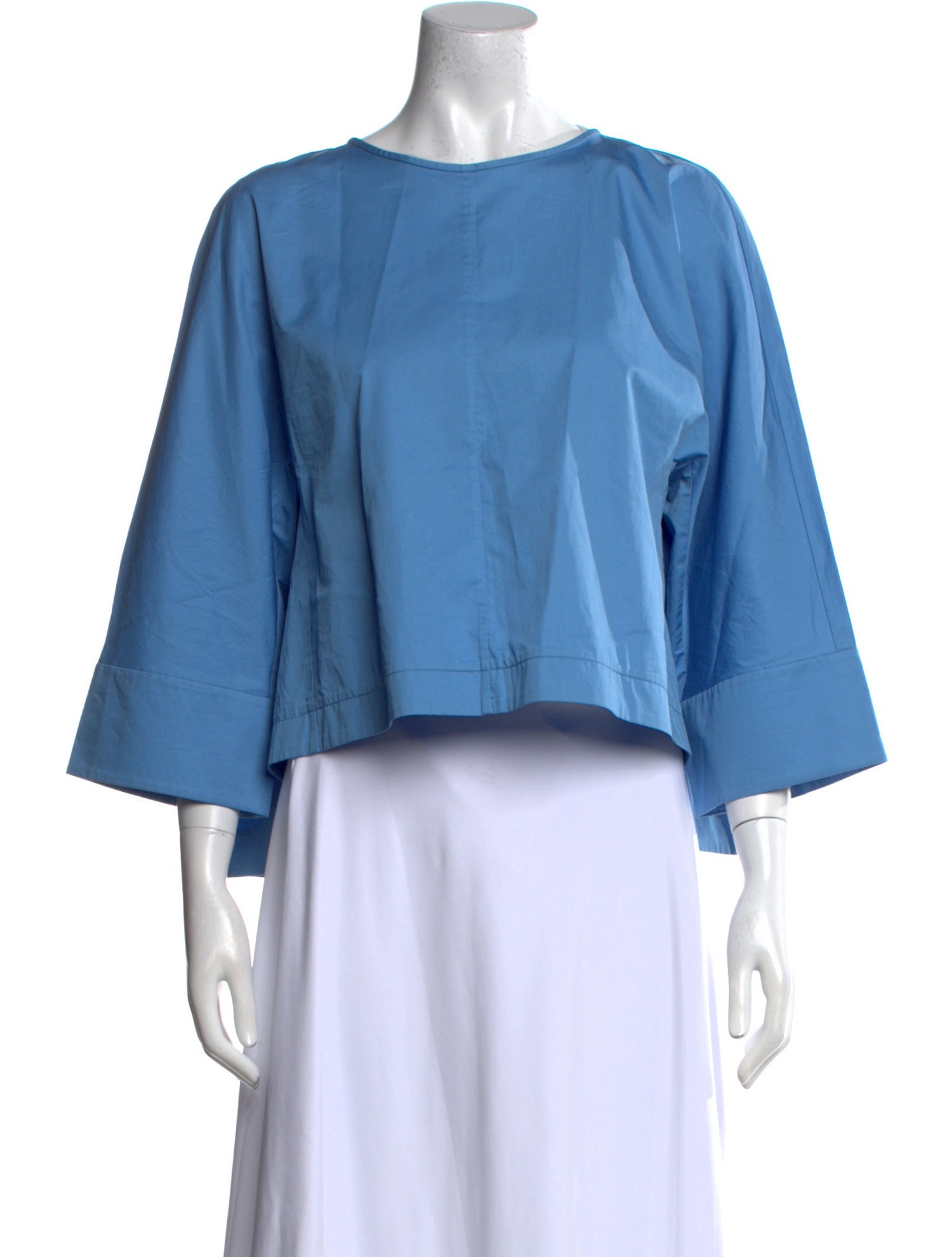 Tibi Bateau Neckline Three-Quarter Sleeve Crop Top