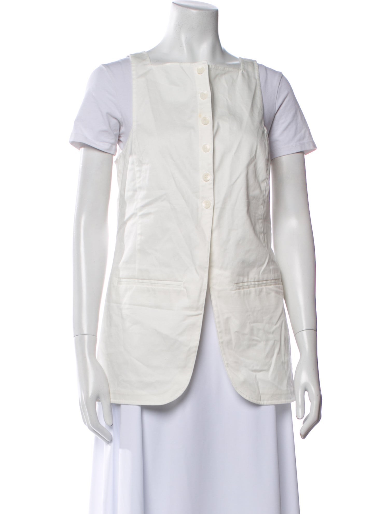 Tibi Square Neckline Short Sleeve Button-Up Top