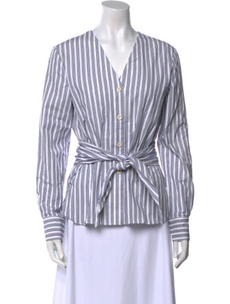 Tibi Striped V-Neck Button-Up Top