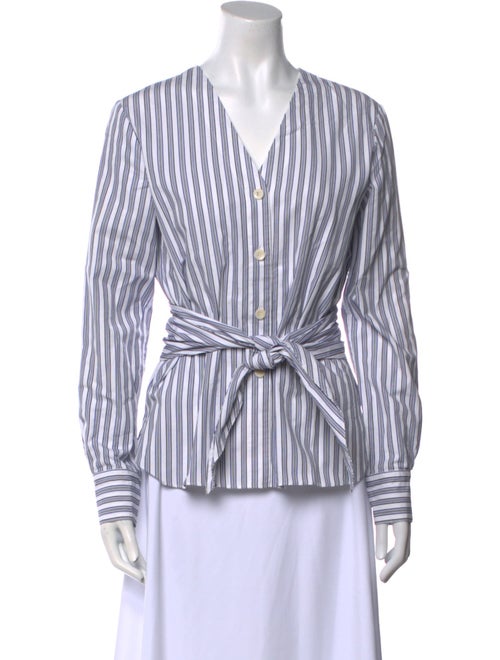 Tibi Striped V-Neck Button-Up Top