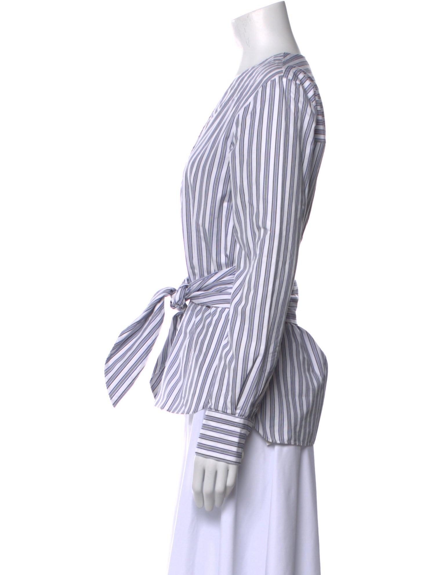 Tibi Striped V-Neck Button-Up Top