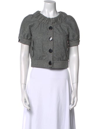 Tibi Crew Neck Short Sleeve Crop Top