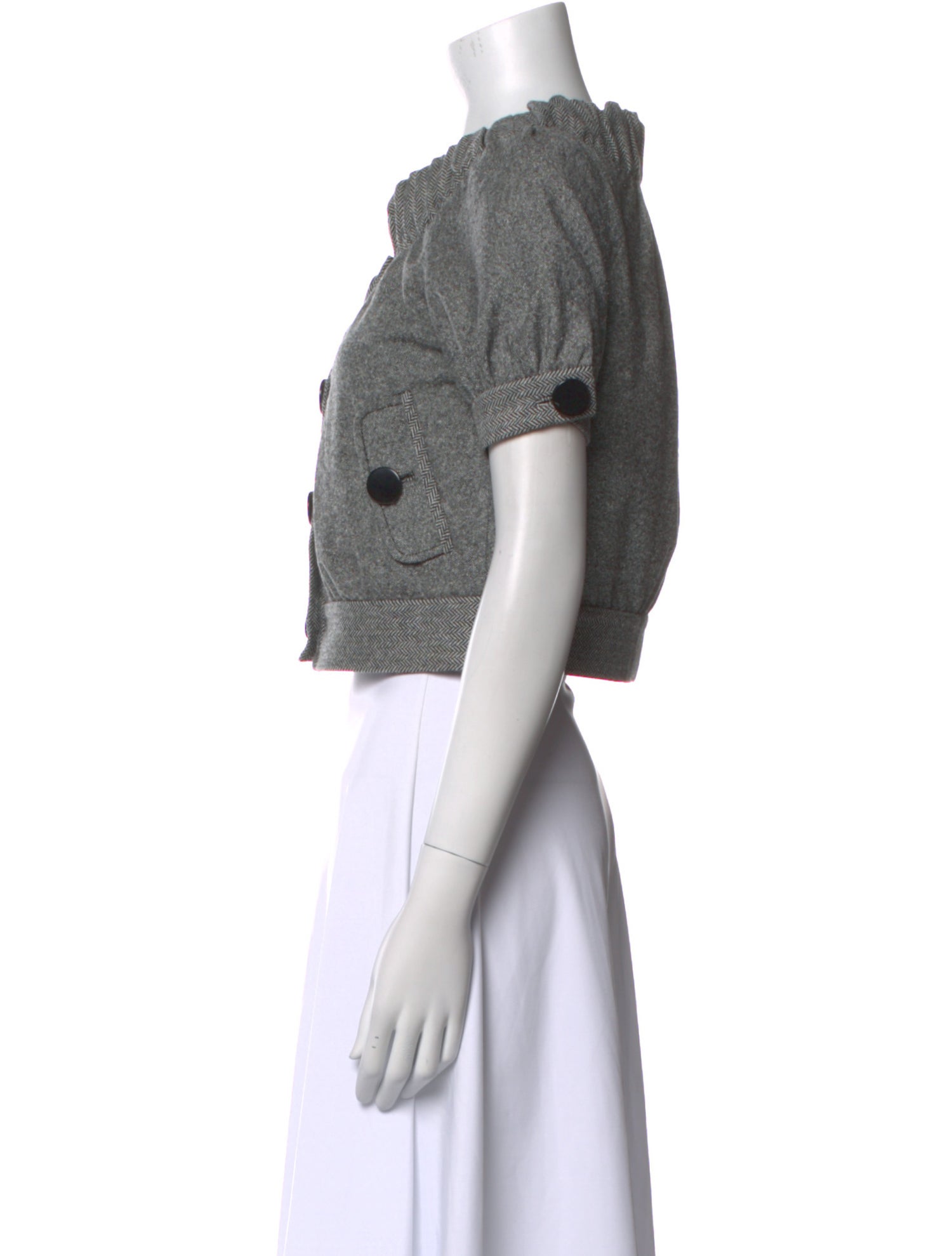 Tibi Crew Neck Short Sleeve Crop Top