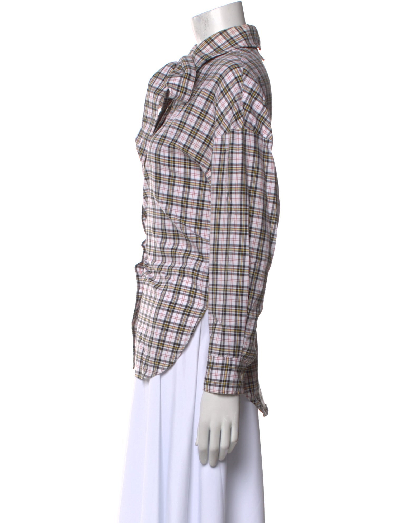 Tibi Plaid Print Long Sleeve Button-Up Top