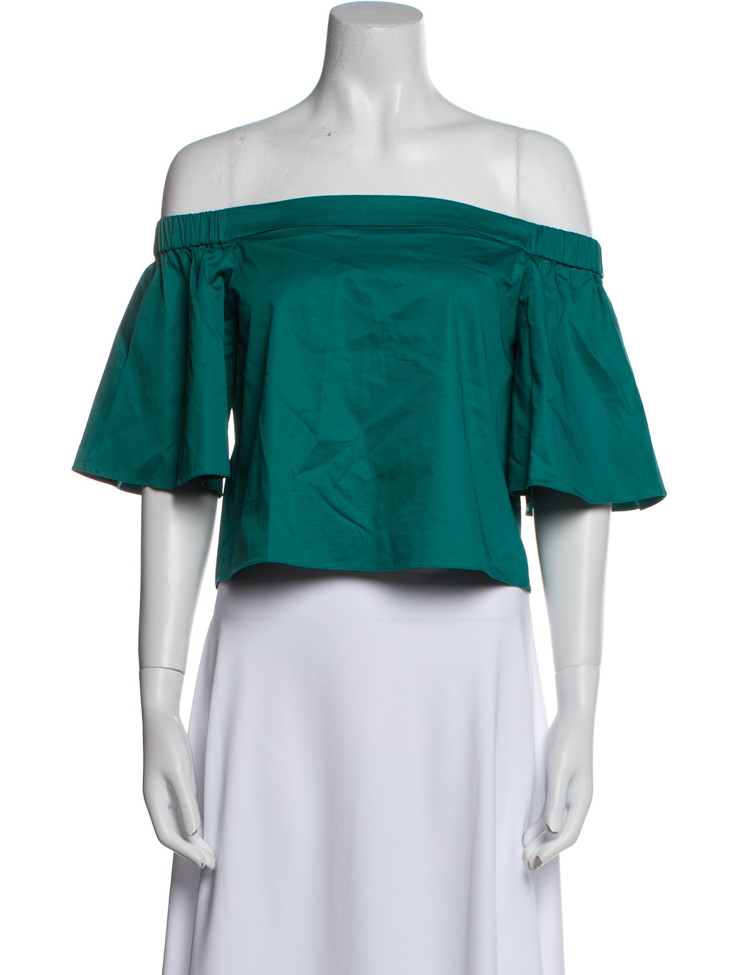 Tibi Off-The-Shoulder Short Sleeve Crop Top