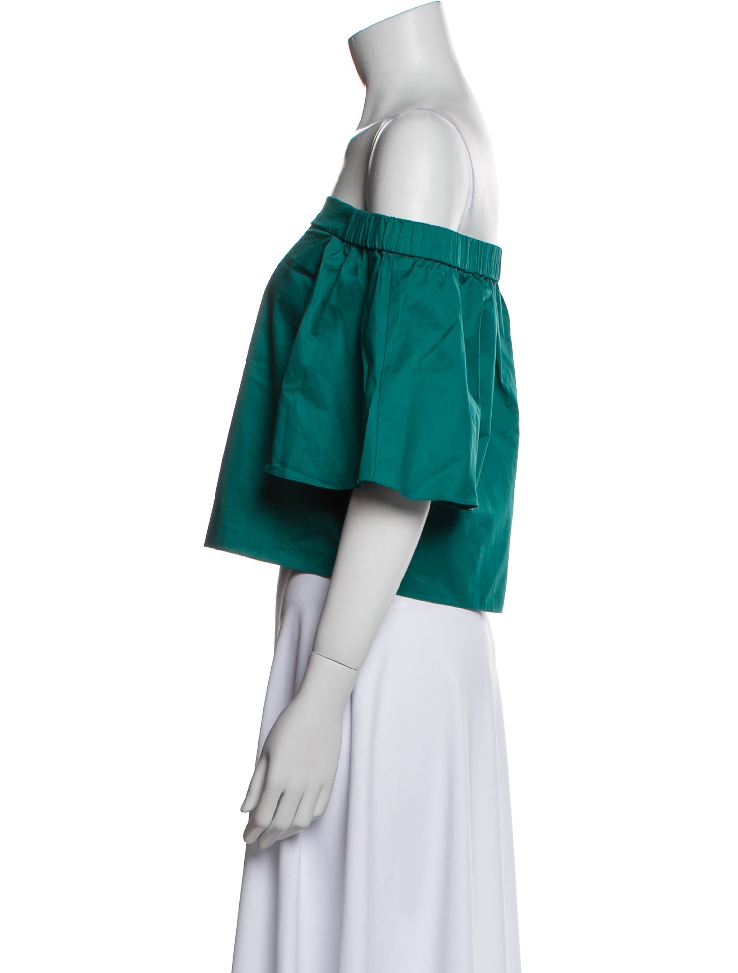 Tibi Off-The-Shoulder Short Sleeve Crop Top