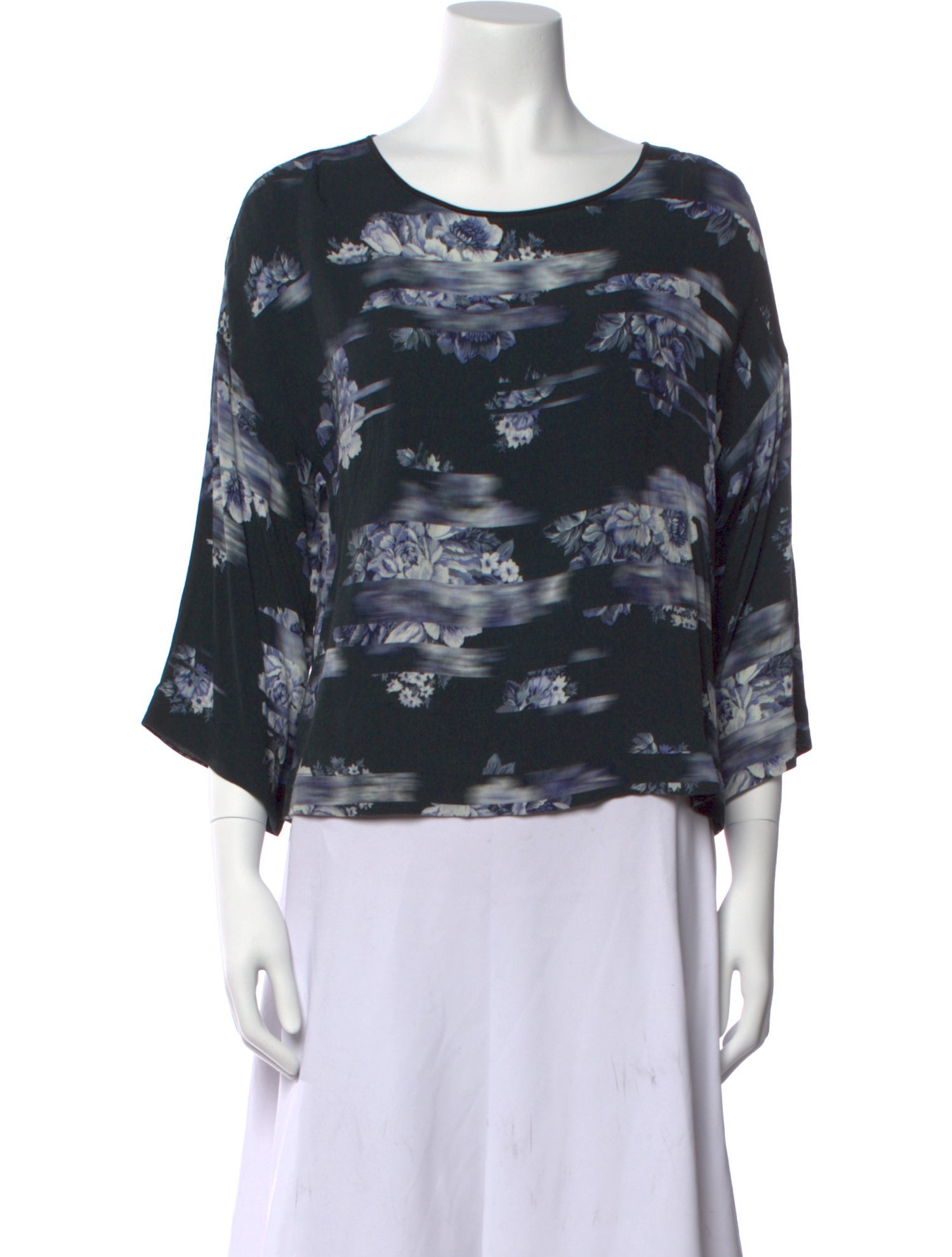 Tibi Printed Bateau Neckline Blouse