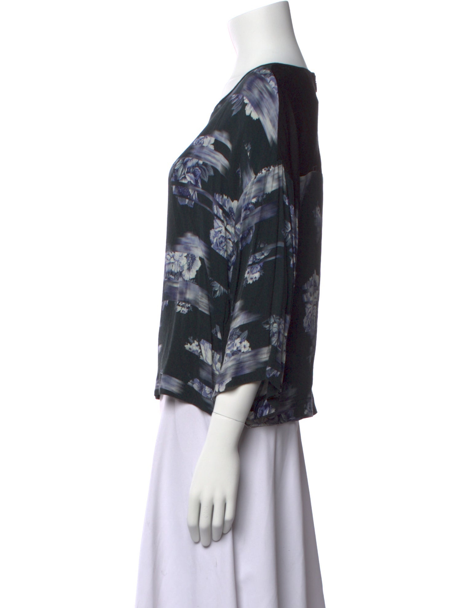 Tibi Printed Bateau Neckline Blouse