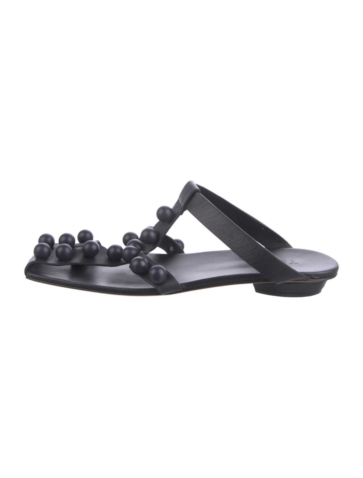 Tibi Leather Studded Accents T-Strap Sandals