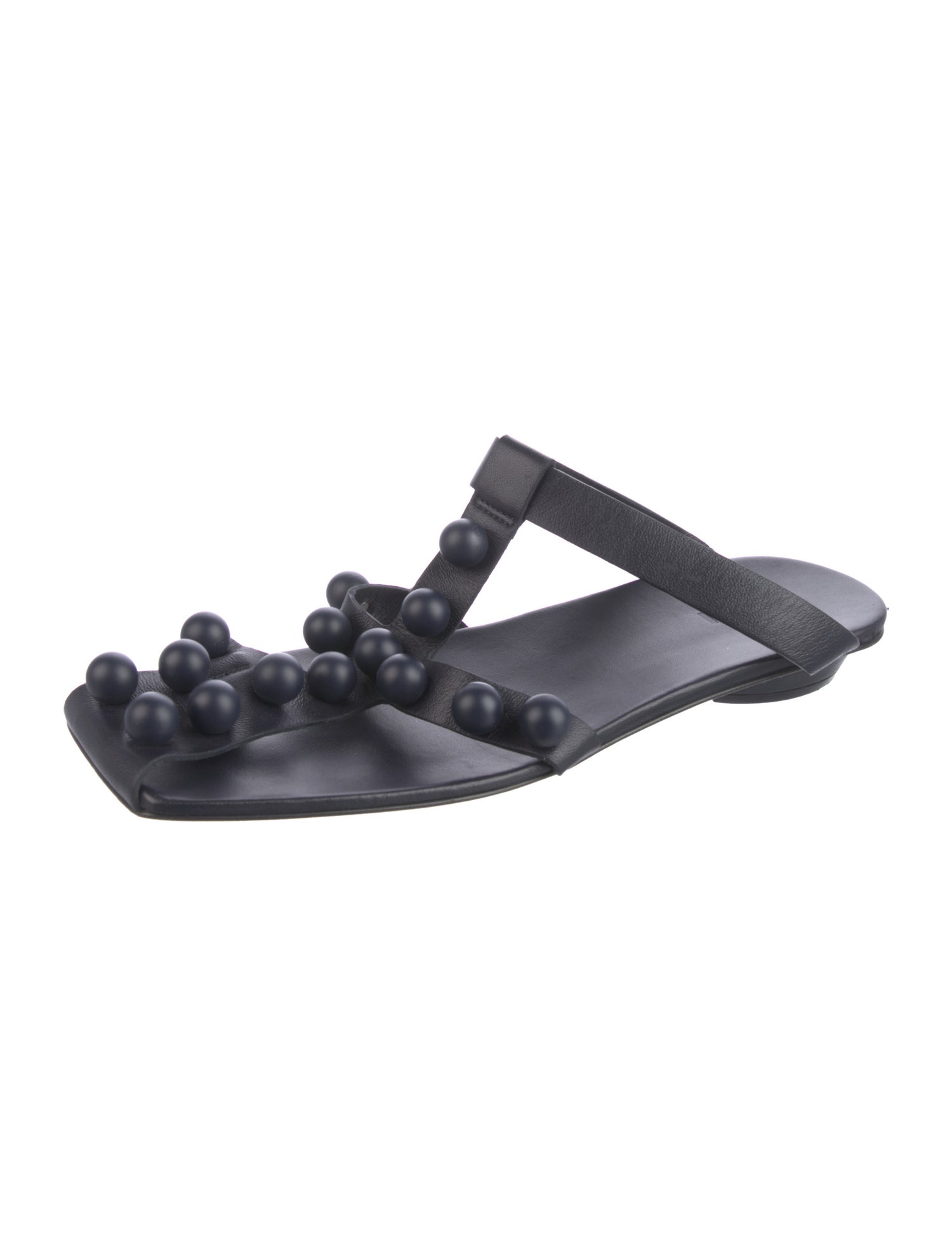 Tibi Leather Studded Accents T-Strap Sandals