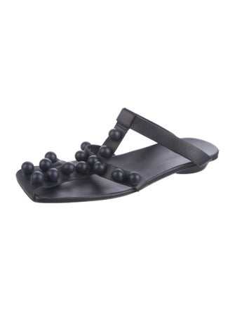 Tibi Leather Studded Accents T-Strap Sandals