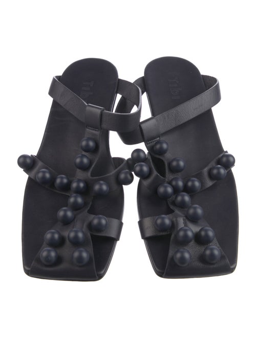 Tibi Leather Studded Accents T-Strap Sandals
