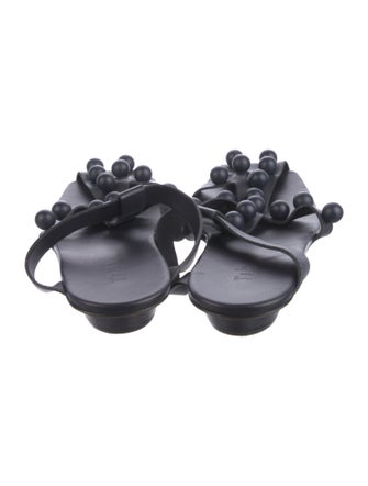 Tibi Leather Studded Accents T-Strap Sandals