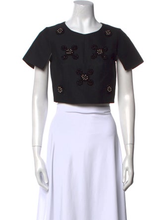 Tibi Crew Neck Short Sleeve Crop Top