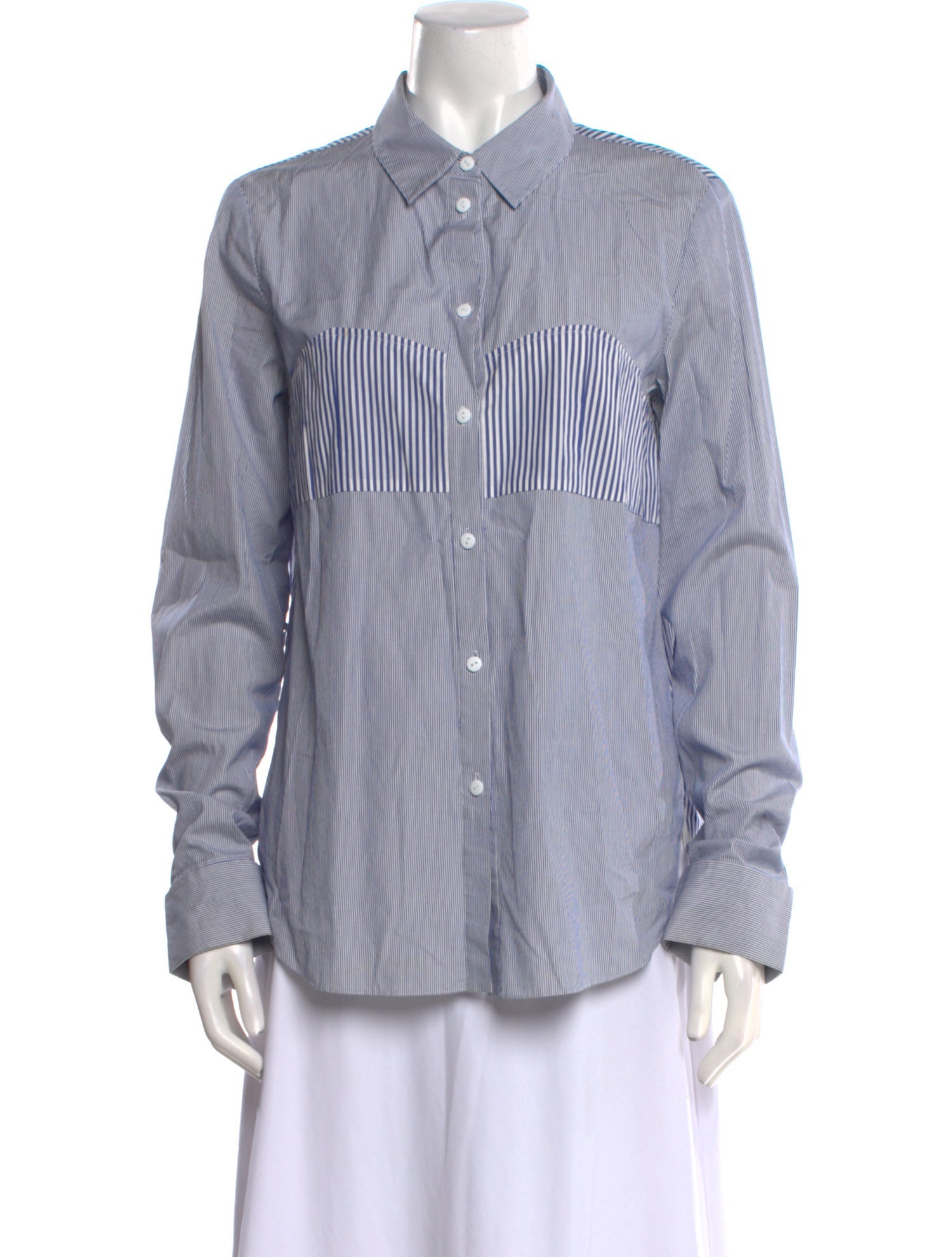 Tibi Striped Long Sleeve Button-Up Top