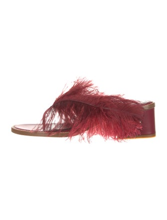 Tibi Leather Feather Trim Slides