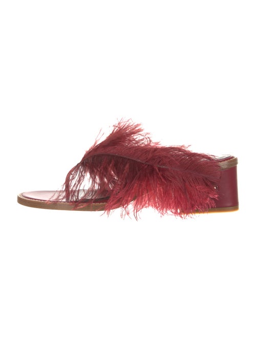 Tibi Leather Feather Trim Slides