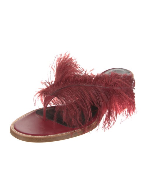 Tibi Leather Feather Trim Slides
