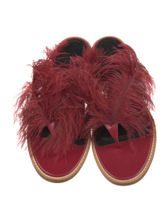 Tibi Leather Feather Trim Slides