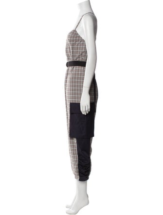 Tibi Plaid Print Square Neckline Jumpsuit