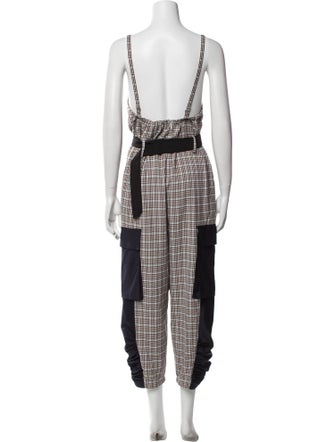 Tibi Plaid Print Square Neckline Jumpsuit