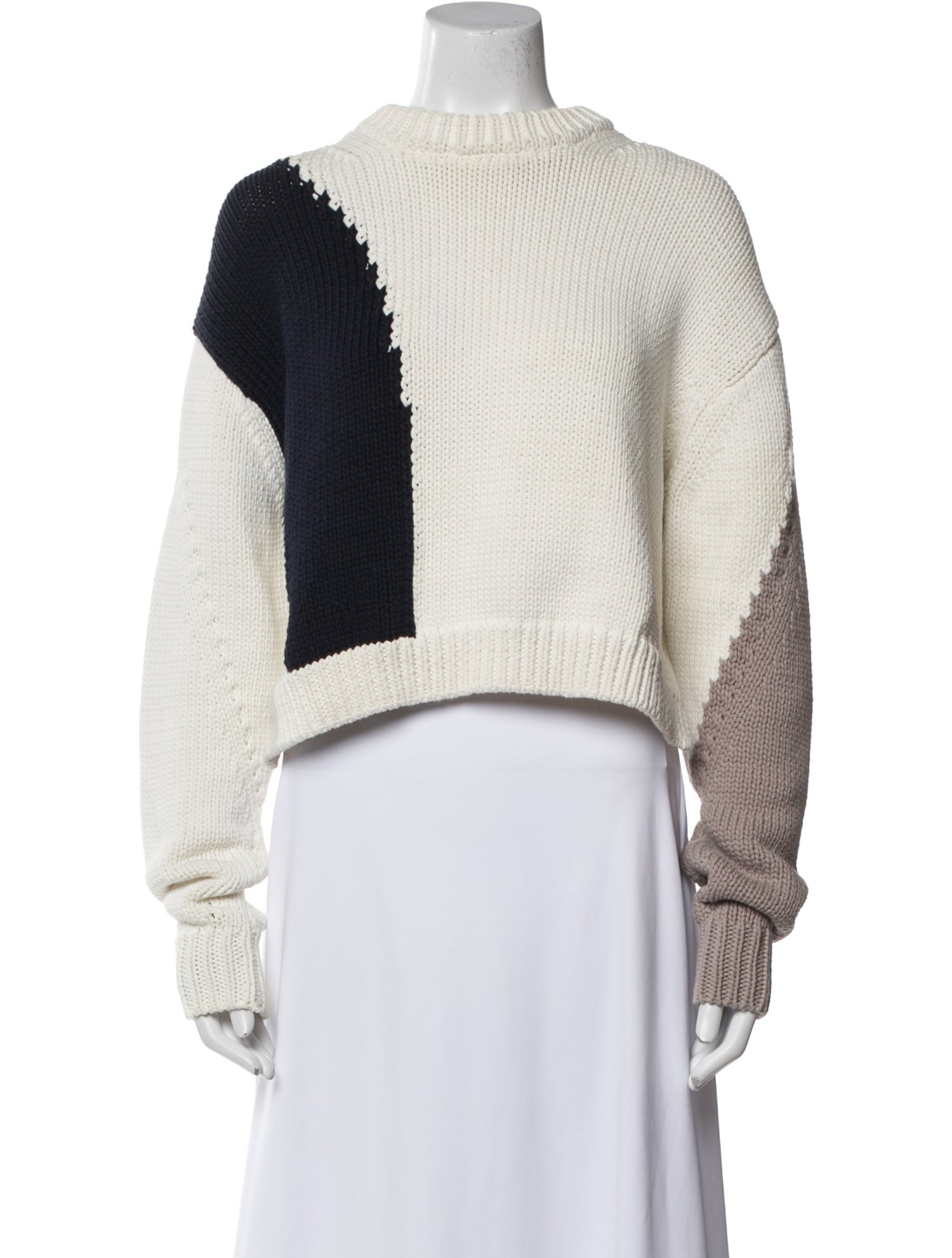Tibi Colorblock Pattern Mock Neck Sweater