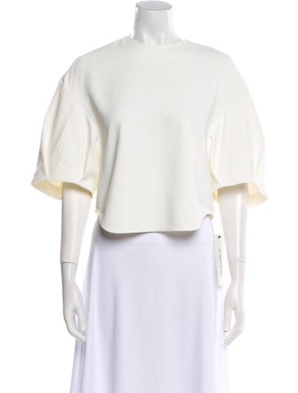 Tibi Crew Neck Short Sleeve Crop Top