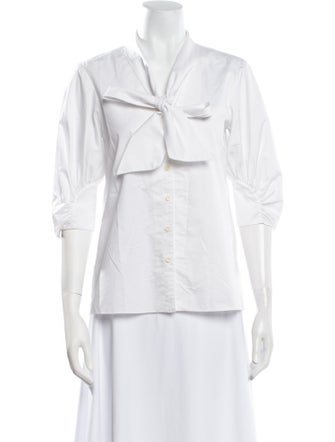 Tibi V-Neck Three-Quarter Sleeve Button-Up Top