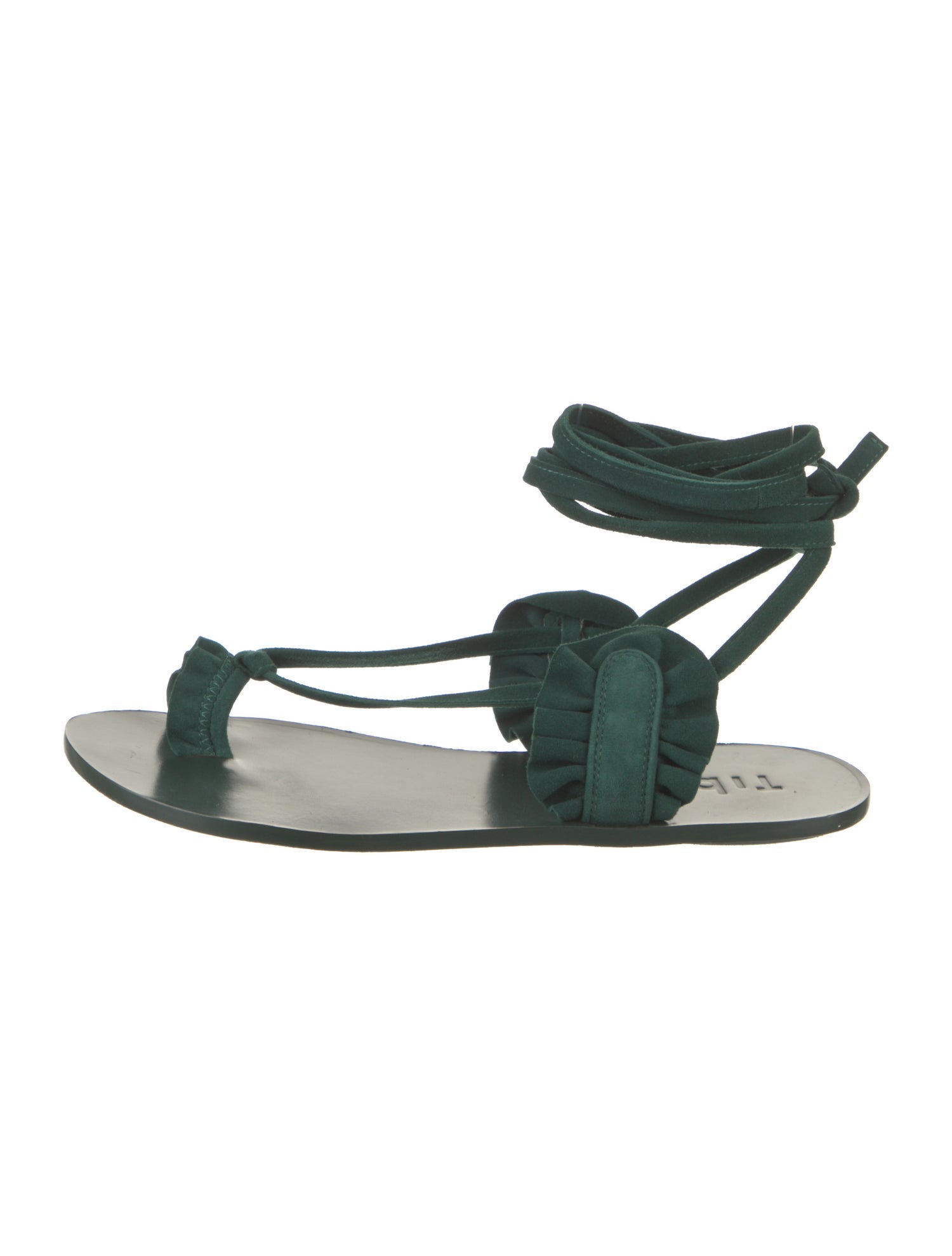 Tibi Suede Ruffle Embellishment Sandals