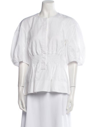 Tibi Crew Neck Three-Quarter Sleeve Blouse