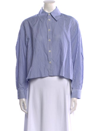 Tibi Striped Long Sleeve Button-Up Top