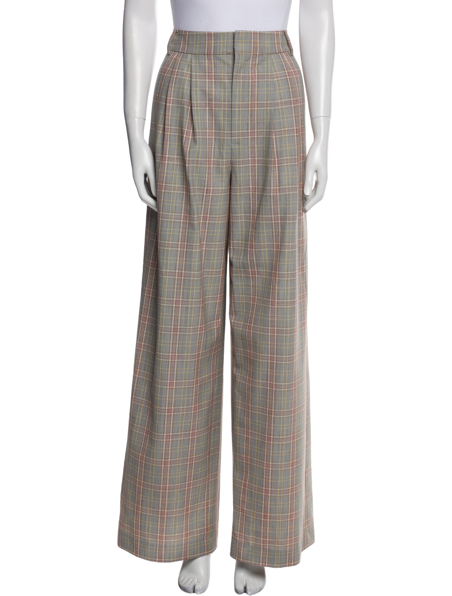 Tibi Plaid Print Wide Leg Pants