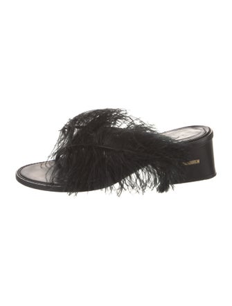 Tibi Leather Feather Trim Slides