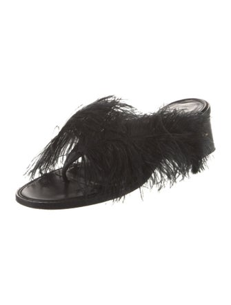 Tibi Leather Feather Trim Slides