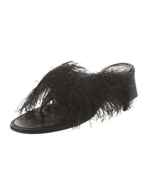 Tibi Leather Feather Trim Slides