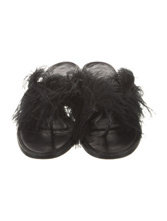 Tibi Leather Feather Trim Slides