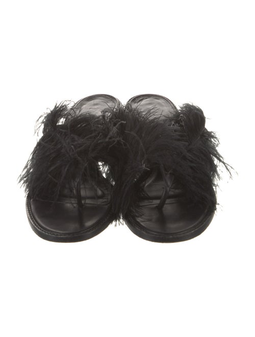 Tibi Leather Feather Trim Slides
