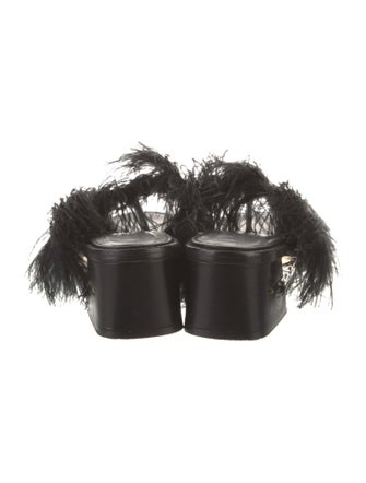Tibi Leather Feather Trim Slides