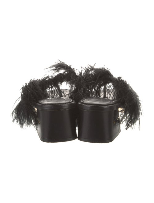 Tibi Leather Feather Trim Slides