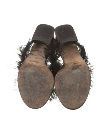Tibi Leather Feather Trim Slides