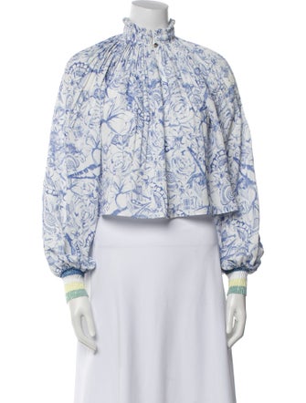 Tibi Floral Print Mock Neck Crop Top