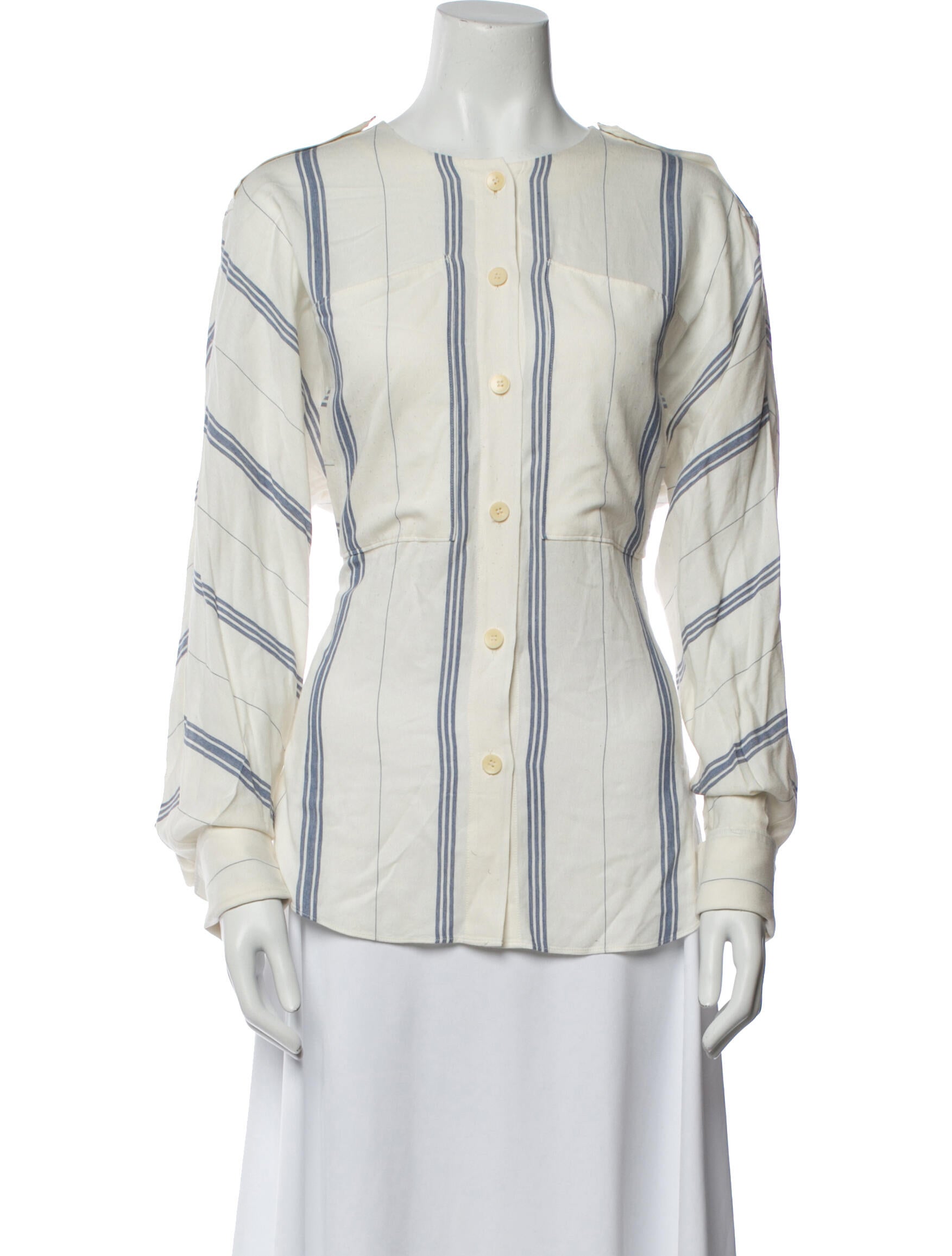 Tibi Striped Long Sleeve Button-Up Top