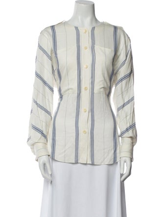 Tibi Striped Long Sleeve Button-Up Top