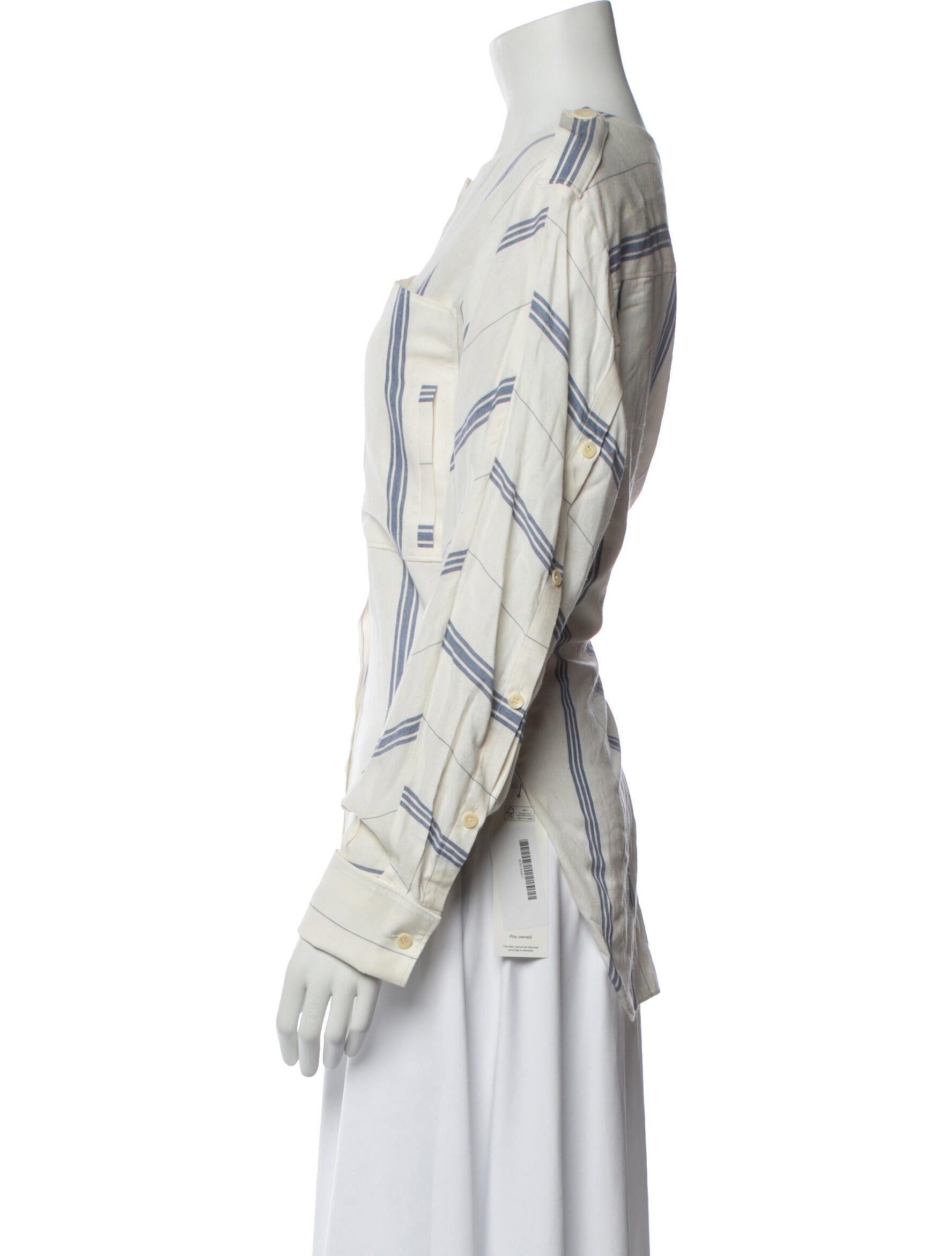 Tibi Striped Long Sleeve Button-Up Top