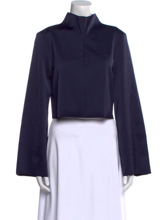 Tibi Mock Neck Long Sleeve Crop Top