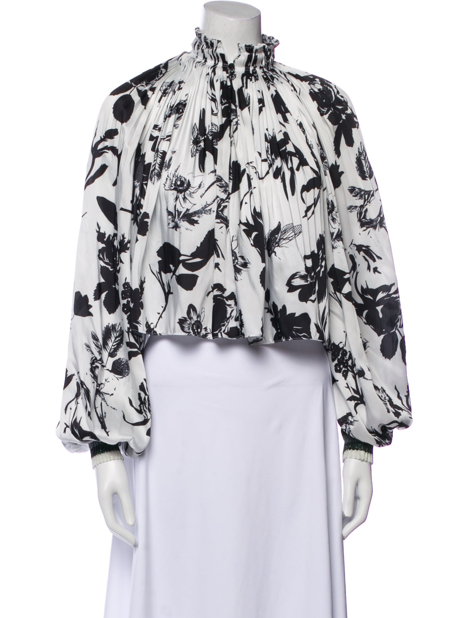 Tibi Floral Print Mock Neck Crop Top