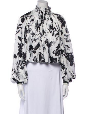 Tibi Floral Print Mock Neck Crop Top