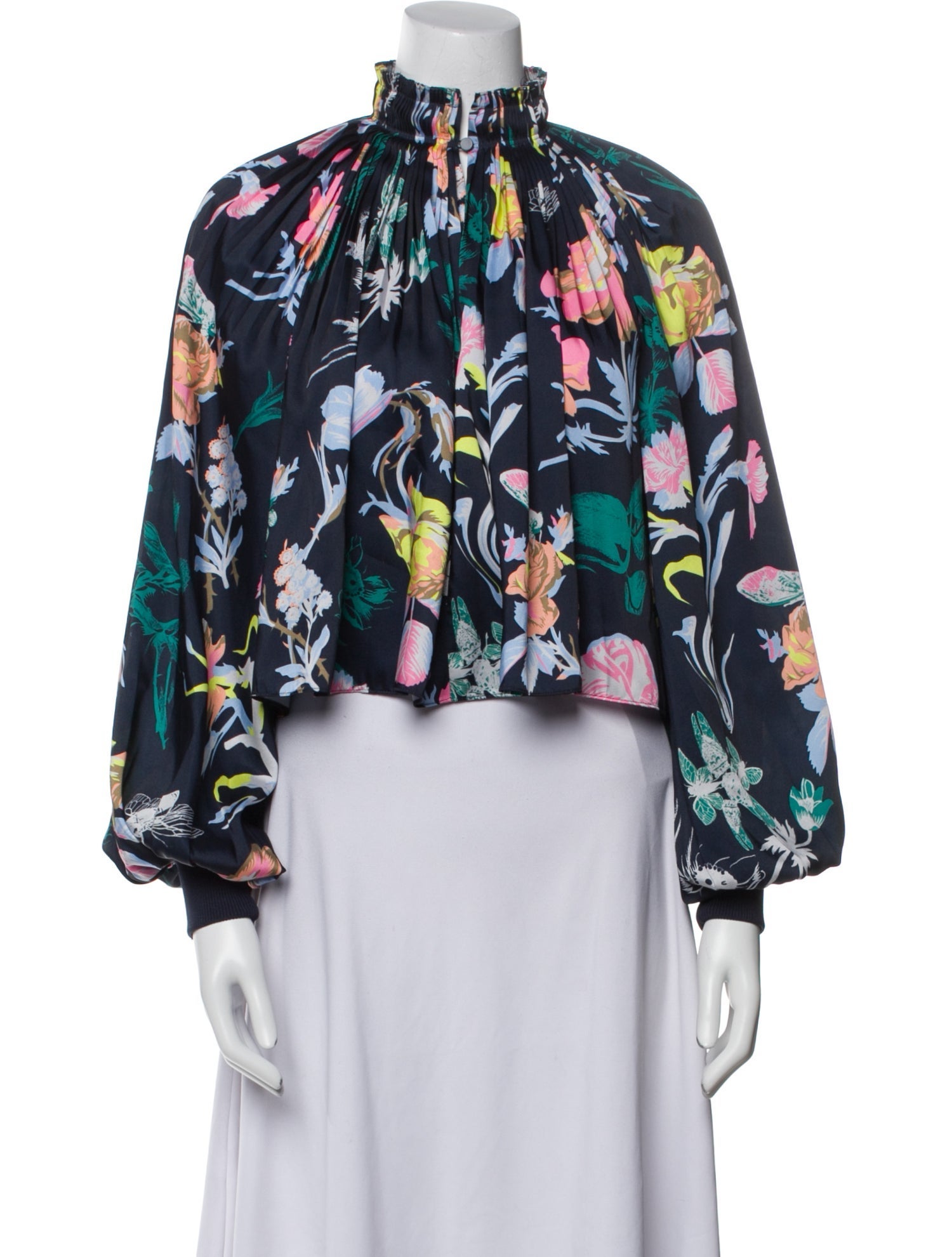 Tibi Floral Print Mock Neck Blouse