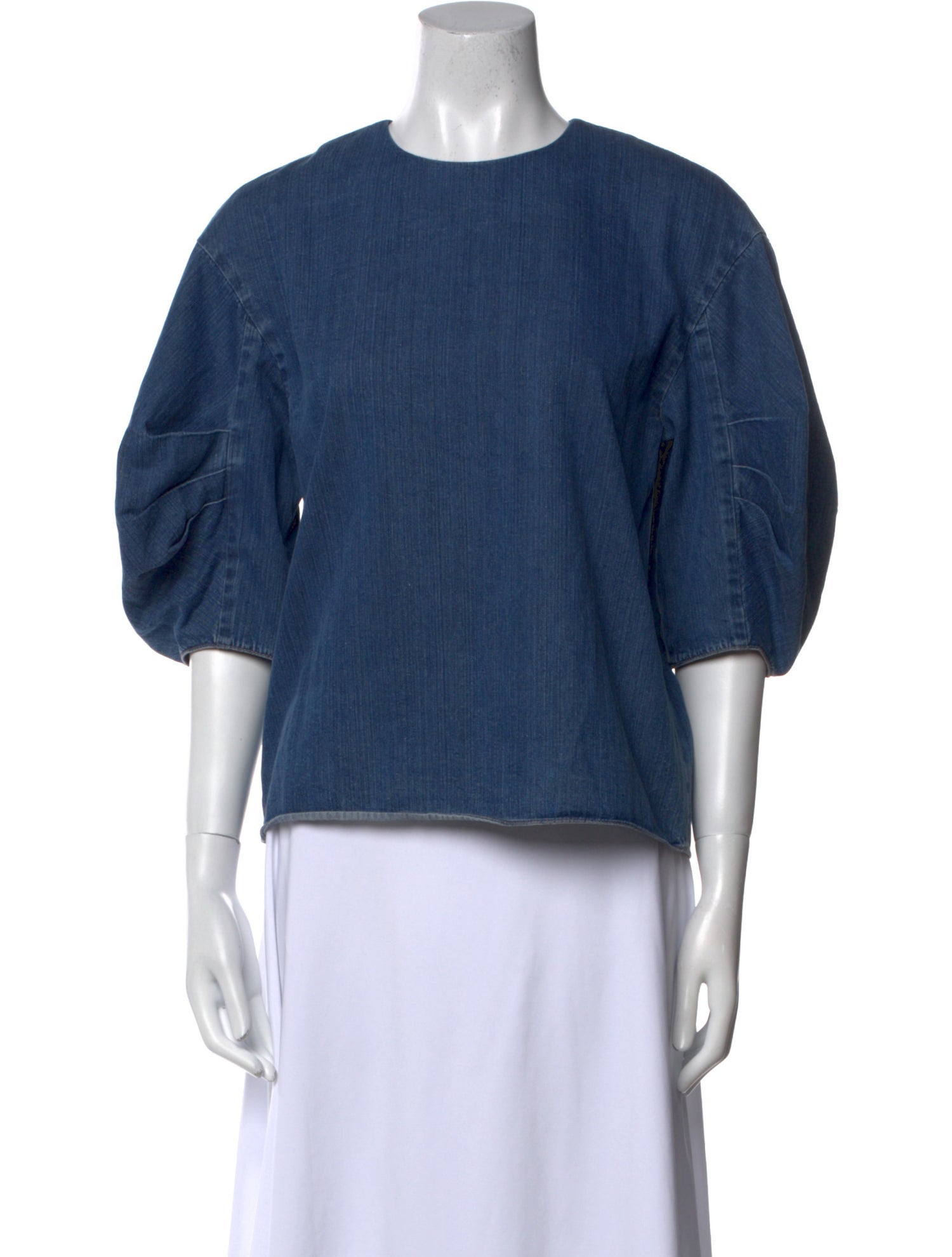 Tibi Crew Neck Three-Quarter Sleeve Crop Top